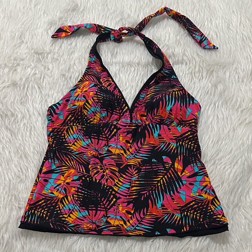 Tropical Print Halter Bikini Top